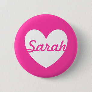 White polka hearts on fuchsia pink 2 inch round button