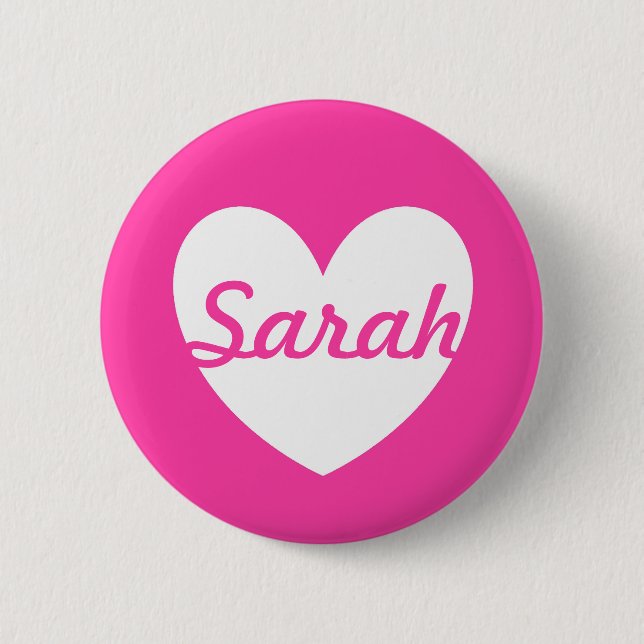 White polka hearts on fuchsia pink 2 inch round button (Front)