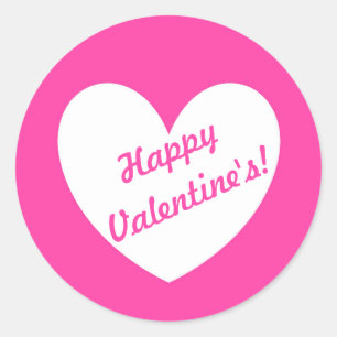 White polka hearts on fuchsia pink classic round sticker