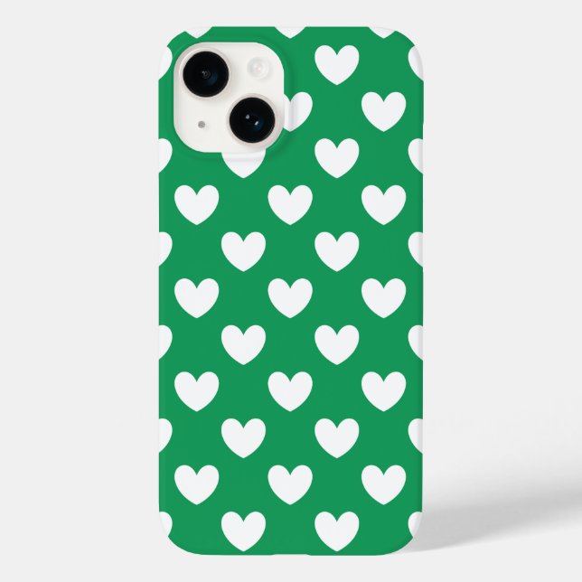 White polka hearts on Kelly green Case-Mate iPhone Case (Back)