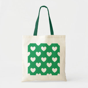 White polka hearts on Kelly green Tote Bag