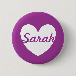 White polka hearts on purple 2 inch round button