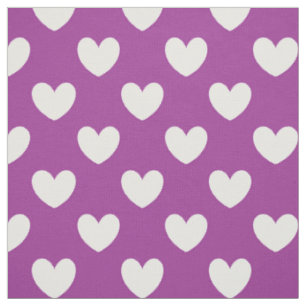 White polka hearts on Purple Cactus Flower purple Fabric