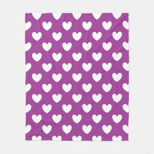 White polka hearts on Purple Cactus Flower purple Fleece Blanket