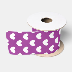 White polka hearts on Purple Cactus Flower purple Satin Ribbon