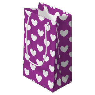 White polka hearts on Purple Cactus Flower purple Small Gift Bag