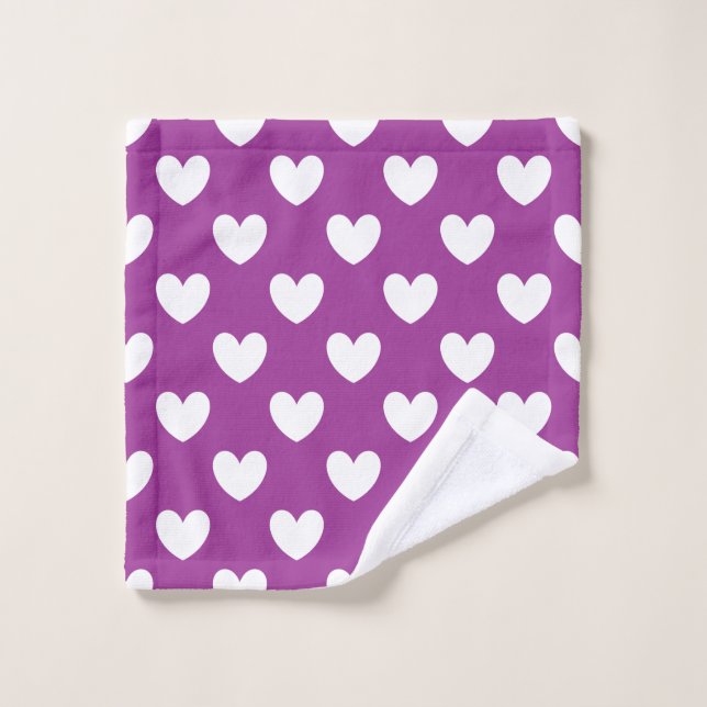 White polka hearts on Purple Cactus Flower purple Wash Cloth (Wash Cloth)