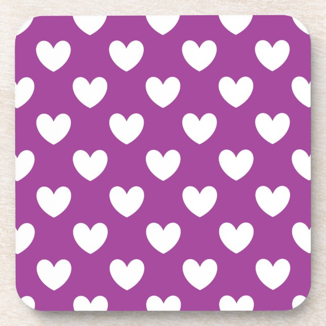 White polka hearts on purple coaster (Front)