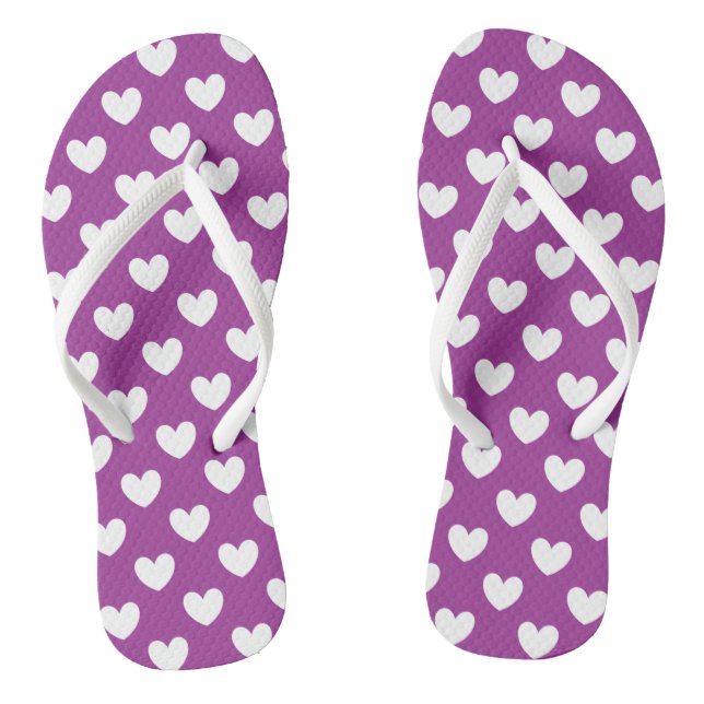 White polka hearts on purple flip flops (Footbed)