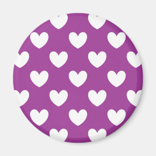 White polka hearts on purple magnet