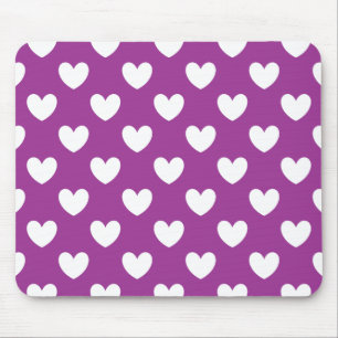 White polka hearts on purple mouse pad
