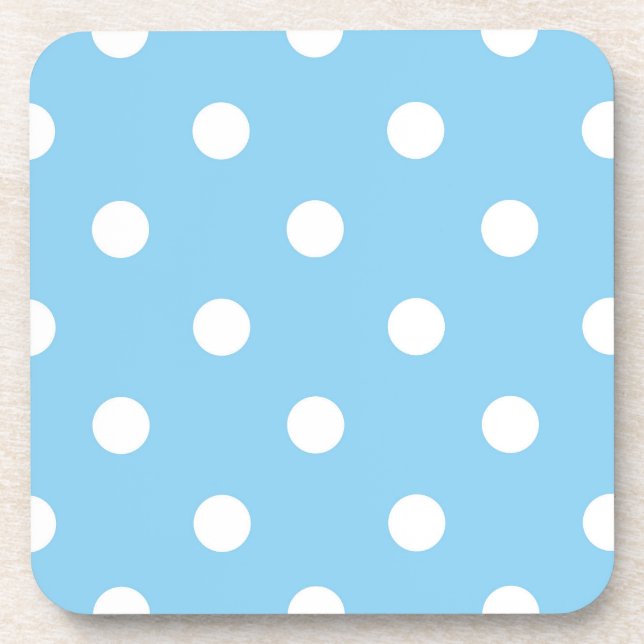 White Polka on Blue Plastic Coasters (Front)