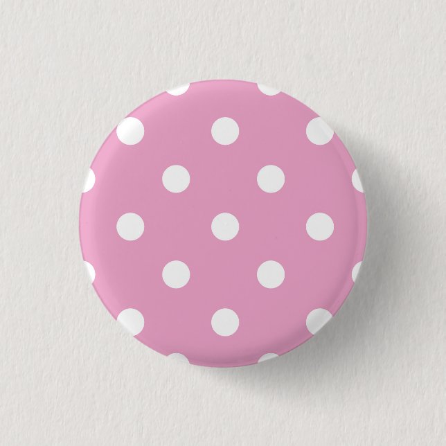 White Polka on Pink 1 Inch Round Button (Front)