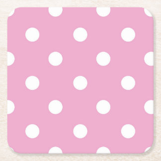 White Polka on Pink Square Paper Coaster