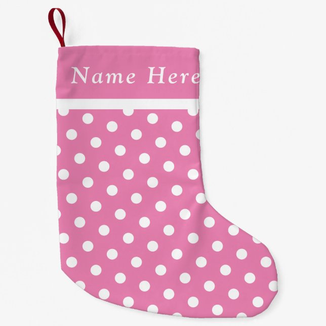 White Polka Pink Christmas Stocking Custom  Name (Front)