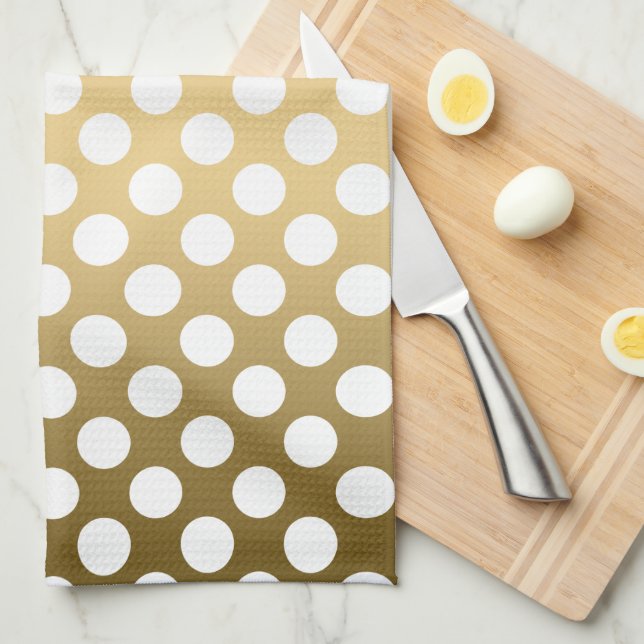 White Polkadot over Gold Background Kitchen Towel (Quarter Fold)