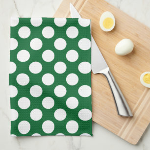 White Polkadot over Green Background Kitchen Towel