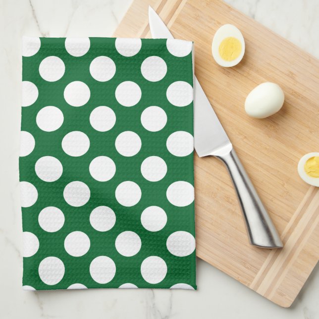 White Polkadot over Green Background Kitchen Towel (Quarter Fold)