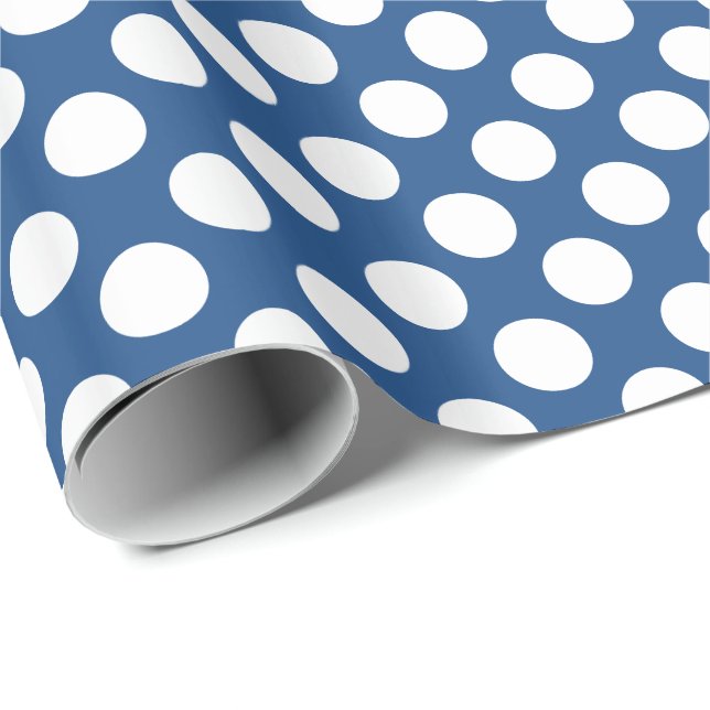 White Polkadot Over Navy Blue Background Wrapping Paper (Roll Corner)