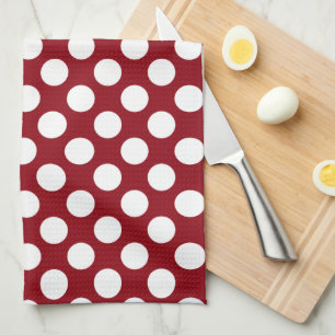 White Polkadot over Red Background Kitchen Towel