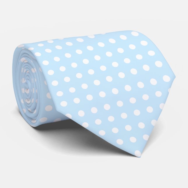 White Polkadot Pattern Custom Baby Blue Background Tie (Rolled)