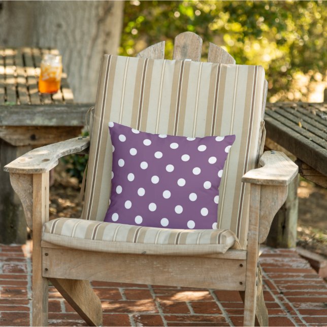 White Polkadots Pattern Amethyst Violet Purple Outdoor Pillow (Chair)