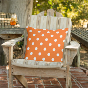 White Polkadots Pattern On Mandarin Orange Outdoor Pillow