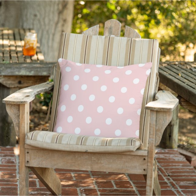 White Polkadots Pattern On Pastel Blush Pink Outdoor Pillow (Chair)