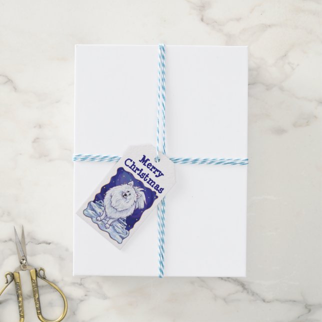 White Pomeranian Christmas Gift Tags (With Twine)