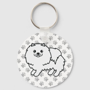 White Pomeranian Cute Cartoon Dog & Paws Keychain