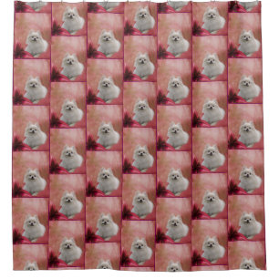 White Pomeranian Dog And Flowers Pattern