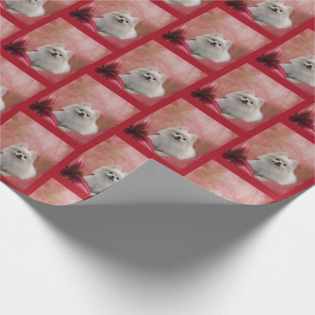 White Pomeranian Dog Flowers Animal   Wrapping Paper (Corner)