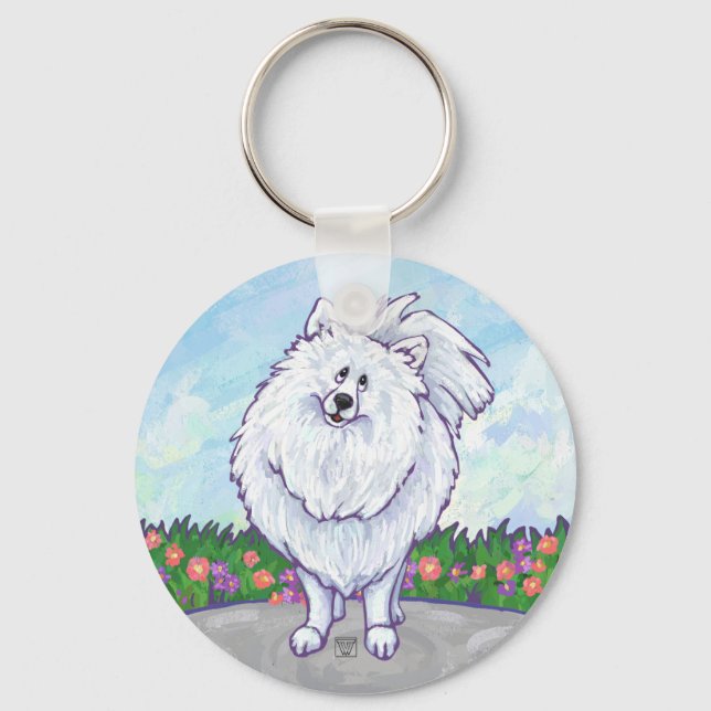 White Pomeranian Gifts & Accessories Keychain (Front)