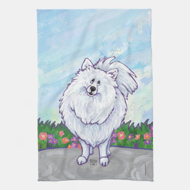 White Pomeranian Gifts & Accessories Kitchen Towel (Vertical)
