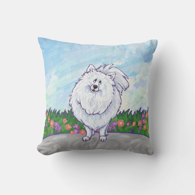 White Pomeranian Gifts & Accessories Throw Pillow (Front)
