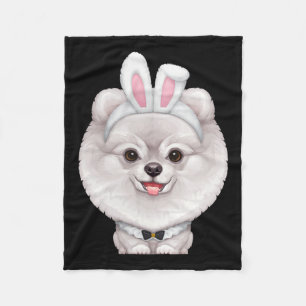 White Pomeranian In The Easter Bunny Costume  Fleece Blanket
