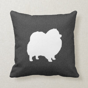White Pomeranian Silhouette Throw Pillow