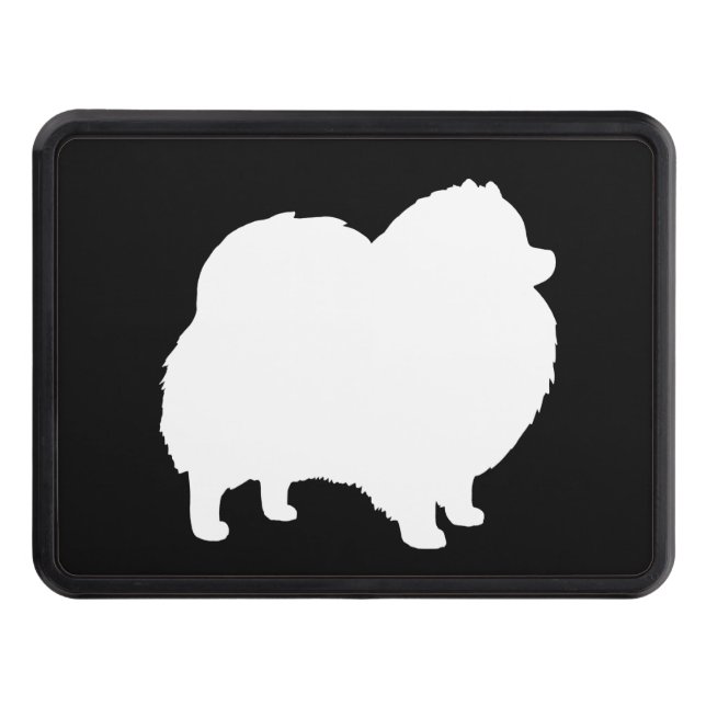 White Pomeranian Silhouette Trailer Hitch Cover (Front)