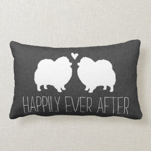 White Pomeranian Silhouettes with Heart and Text Lumbar Pillow