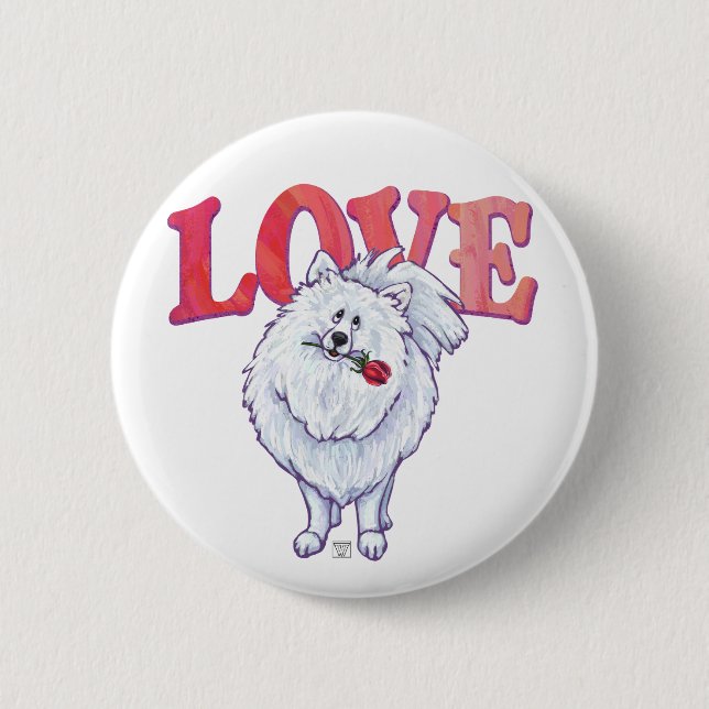 White Pomeranian Valentine's Day 2 Inch Round Button (Front)