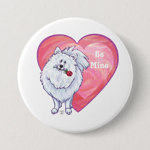 White Pomeranian Valentine's Day 3 Inch Round Button