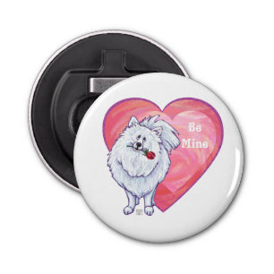 White Pomeranian Valentine's Day Bottle Opener