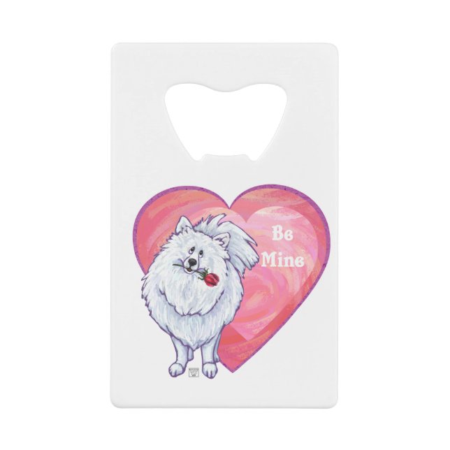 White Pomeranian Valentine's Day Credit Card Bottle Opener (Front)