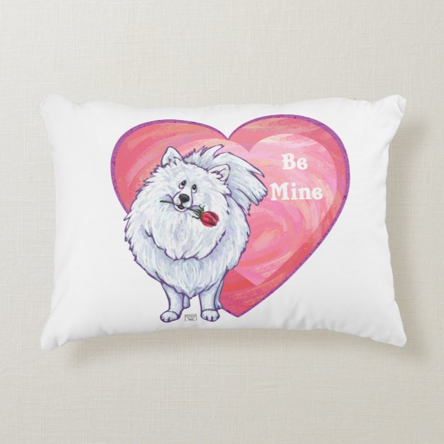 White Pomeranian Valentine's Day Decorative Pillow (Front)