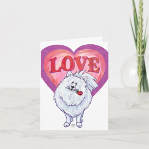 White Pomeranian Valentine's Day Holiday Card