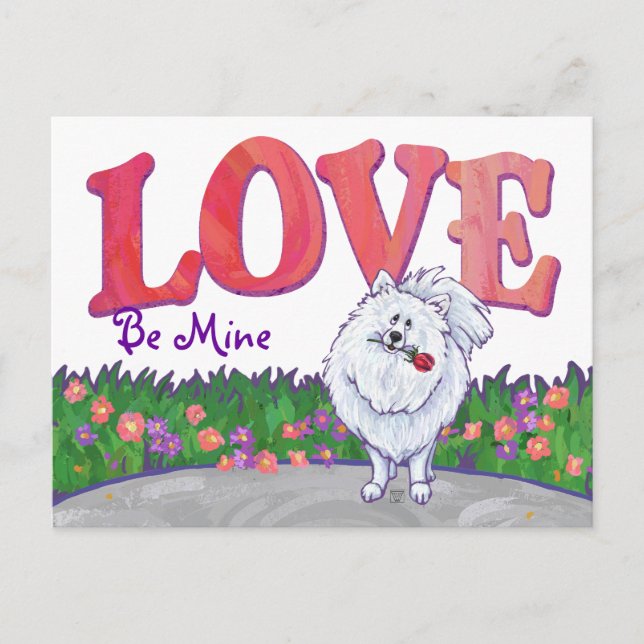 White Pomeranian Valentine's Day Holiday Postcard (Front)