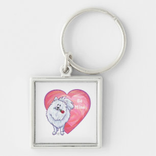 White Pomeranian Valentine's Day Keychain