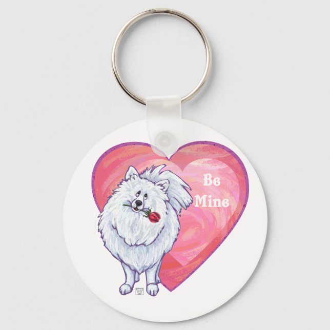 White Pomeranian Valentine's Day Keychain (Front)