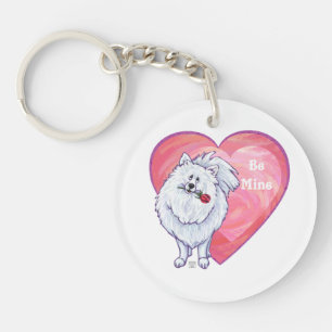 White Pomeranian Valentine's Day Keychain