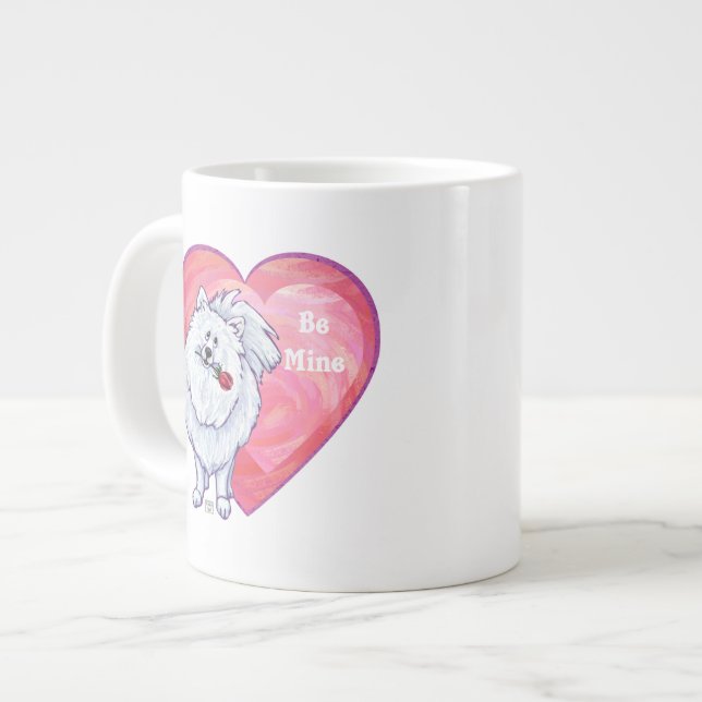 White Pomeranian Valentine's Day Large Coffee Mug (Front Left)